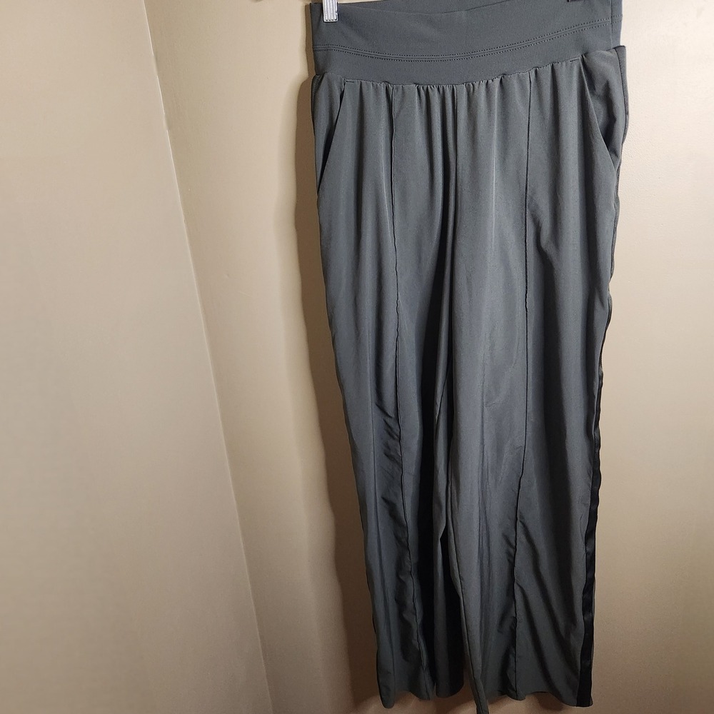 Athleta Nolita Wide Leg Pants Dark Gray Pintuck Satin Stripe Size 10